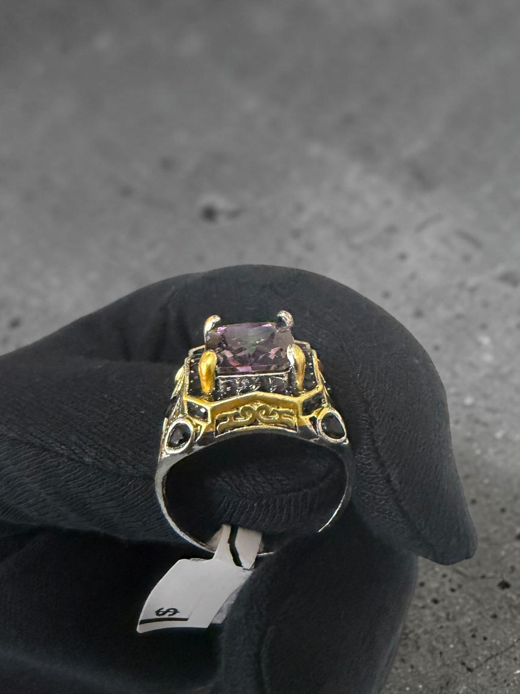 Turkish-Inspired Mystic Rainbow Zircon Men’s Ring – Vintage Ottoman Style Silver-Plated Statement Ring R2