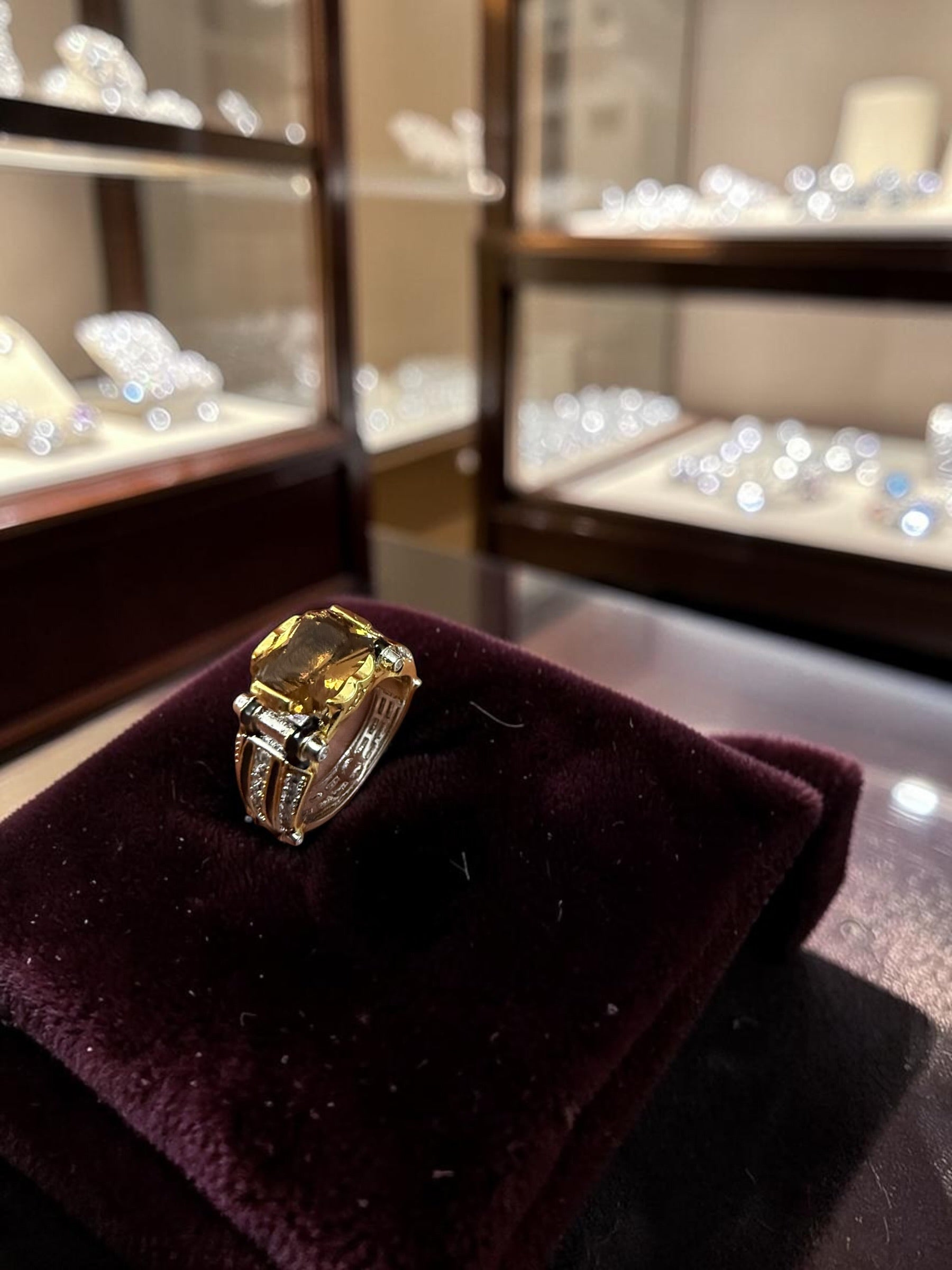 Luqmaan Zircon Cluster Ring for Men Platinum Plated Brass, Gold Tone