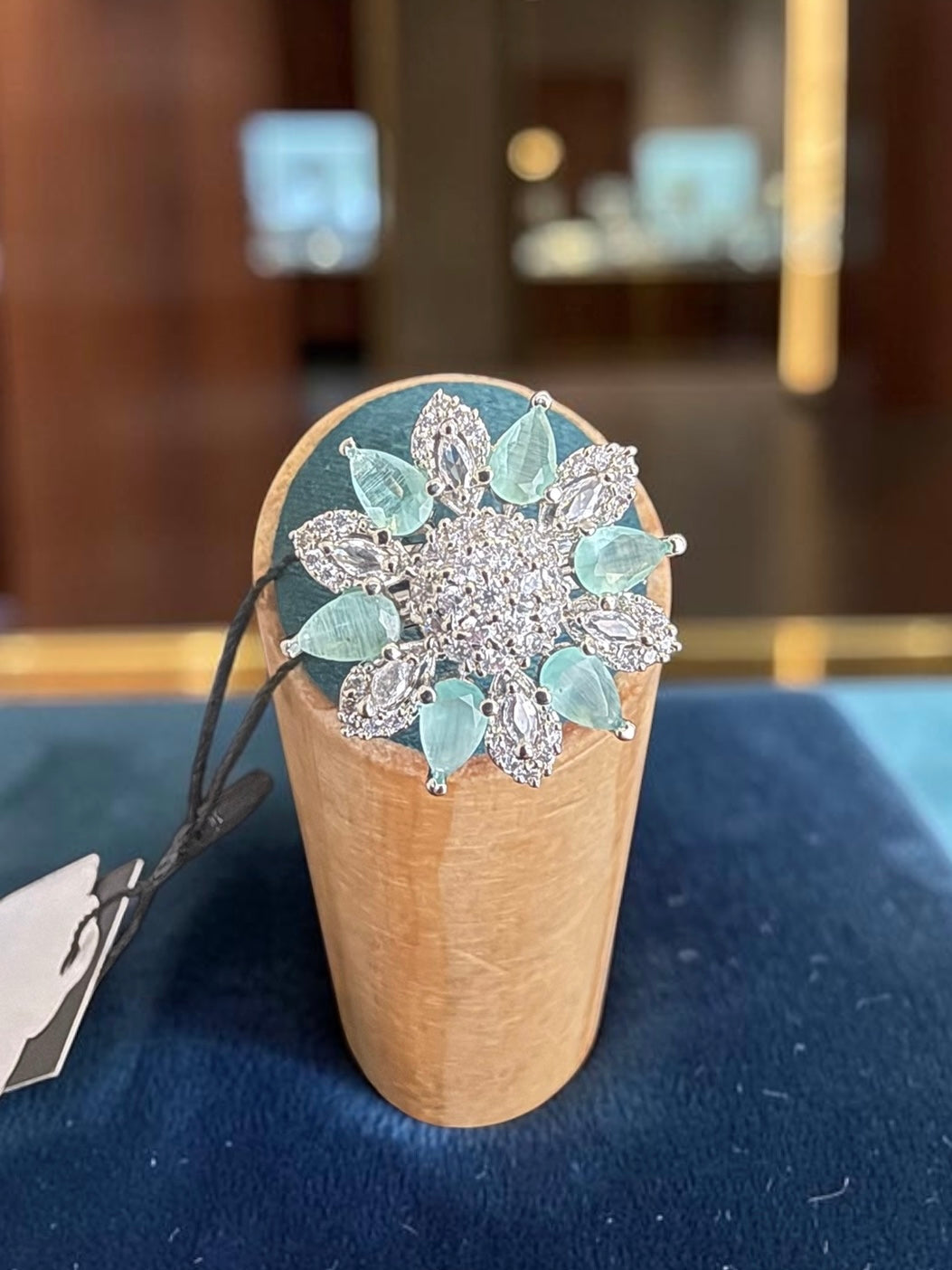 American Diamond Floral Statement Ring – Adjustable Pear-Cut Crystal Cocktail Ring, 7 Colors, Gift Box Included