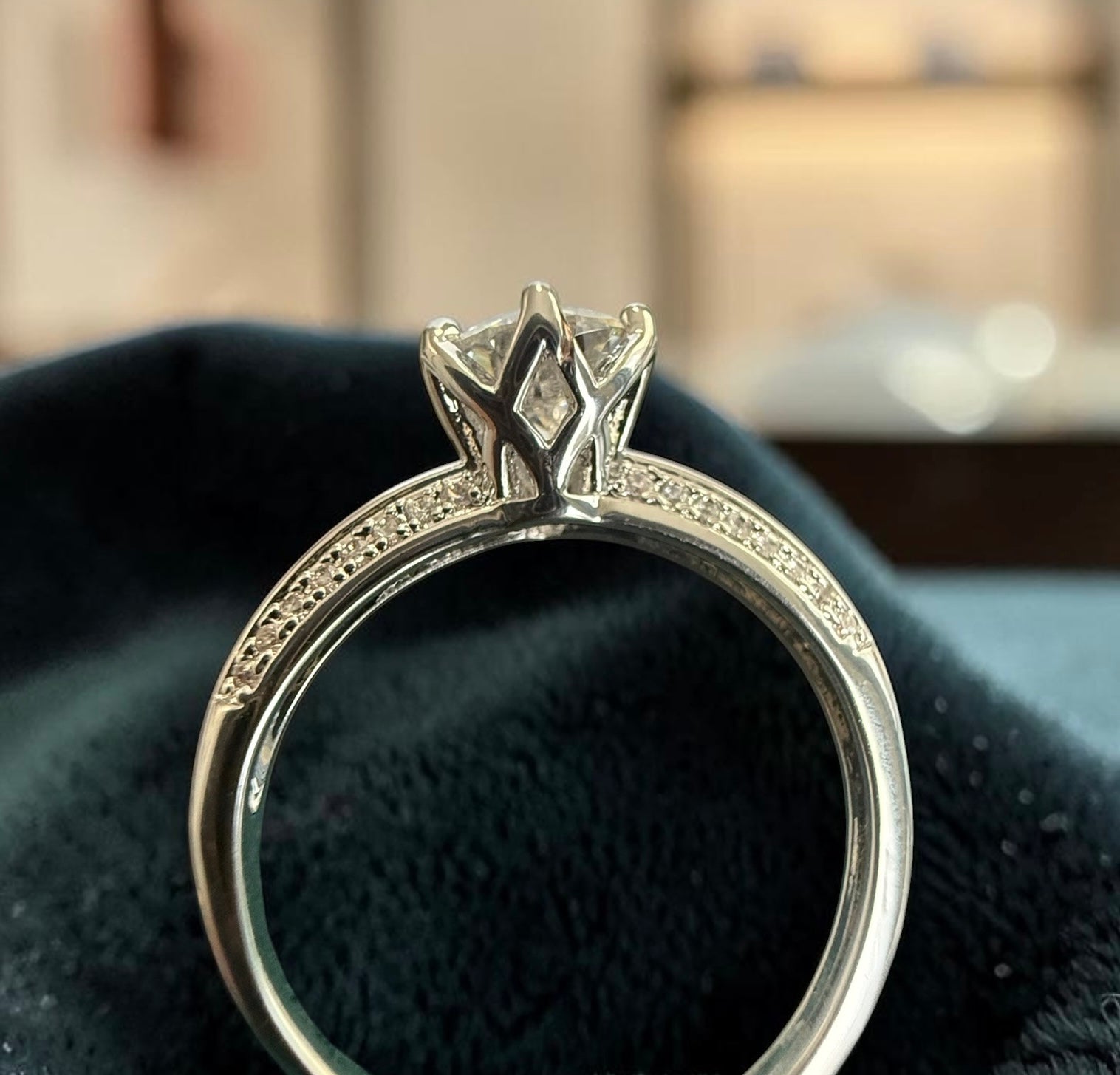 Round Cut Moissanite Solitaire Ring for Women – High-Quality Brass, Pavé Band, GRA Certificate & Gift Box Included 7054