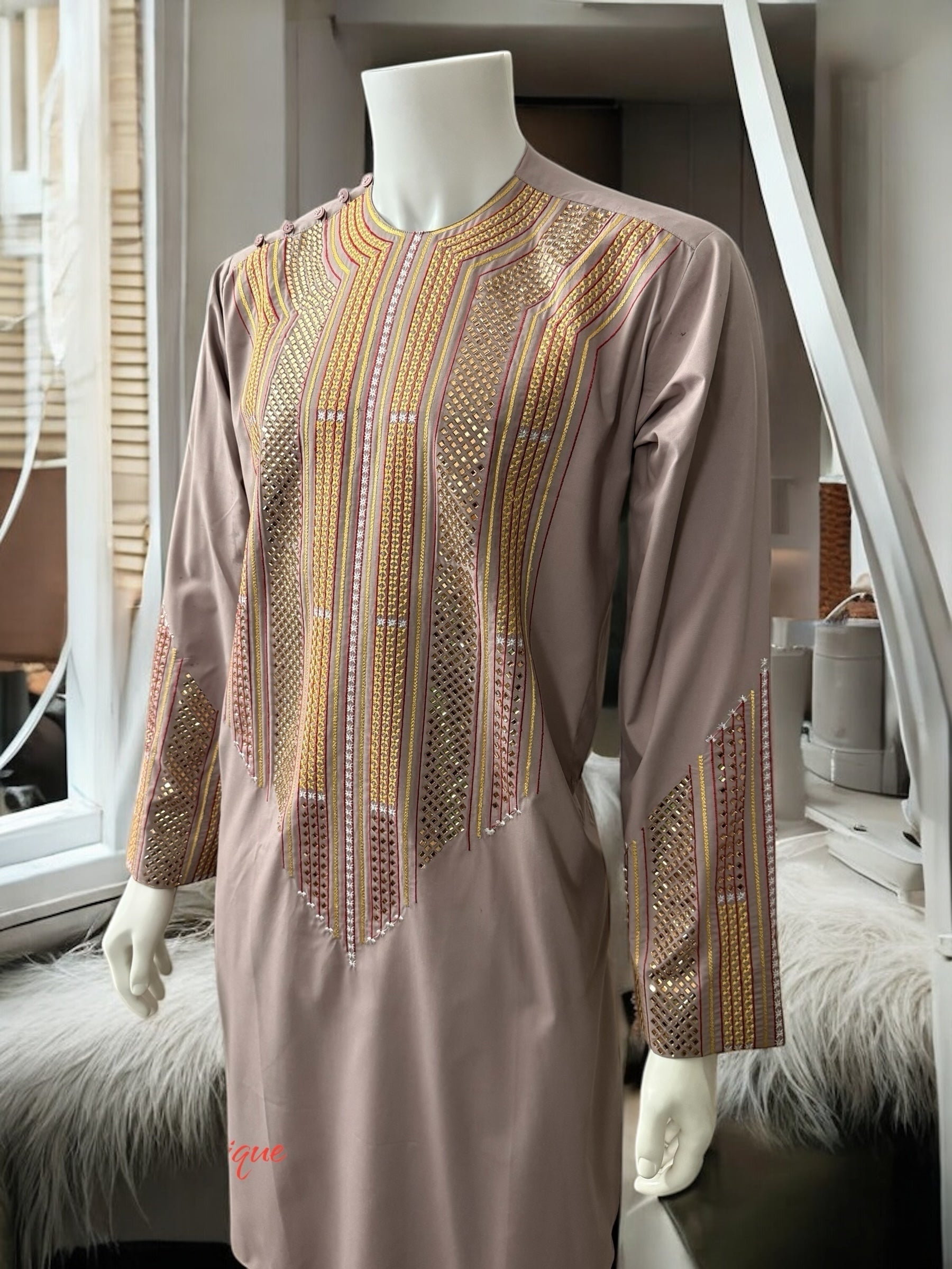 Afghan Parahan Tunban for Men Pale Rose Gold Machine Embroidered Medium