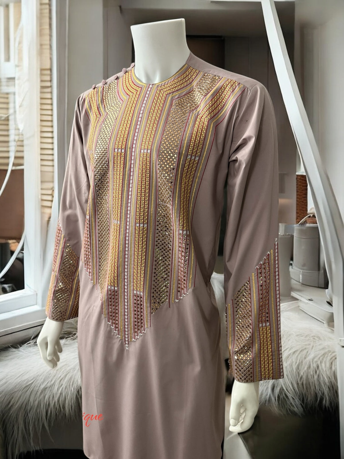 Afghan Parahan Tunban for Men Pale Rose Gold Machine Embroidered Medium