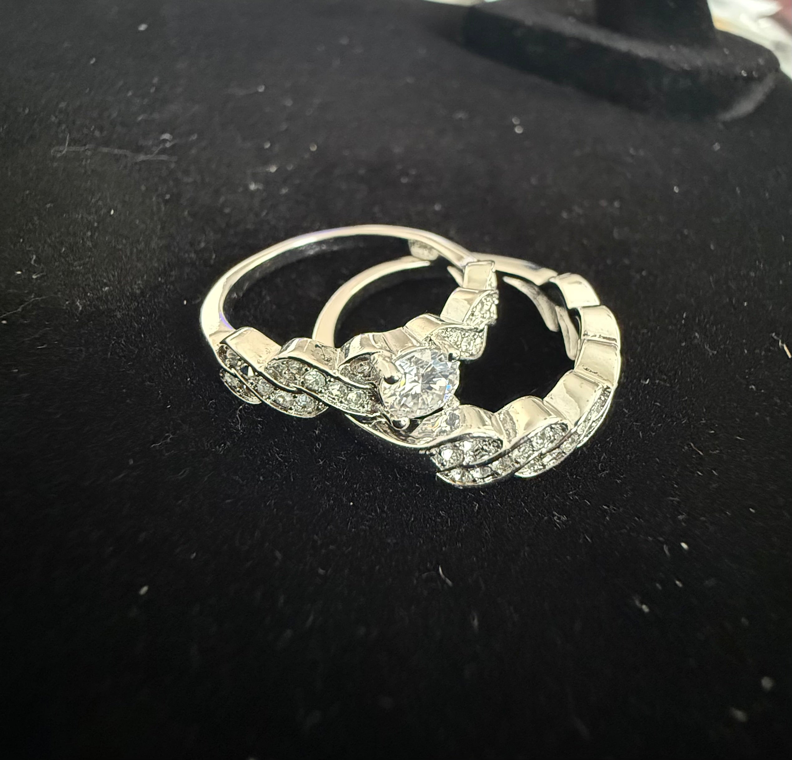 Size 8.5 Sterling Silver Moissanite Twisted Infinity Engagement Ring Set | Round Cut Bridal Wedding Ring. 6012