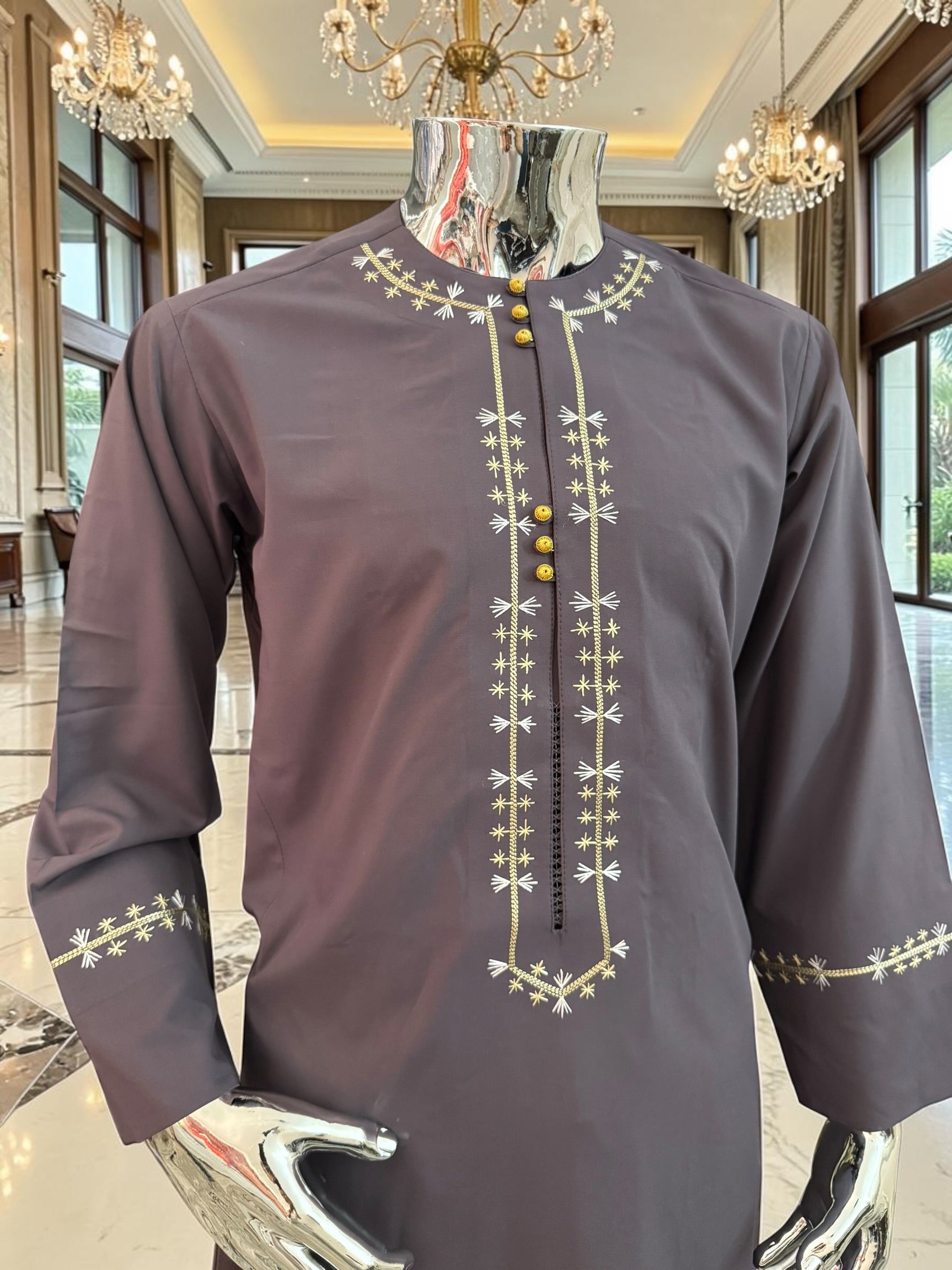 Plum Embroidered Afghan Parahan Tunban for Men with Matching Shawl