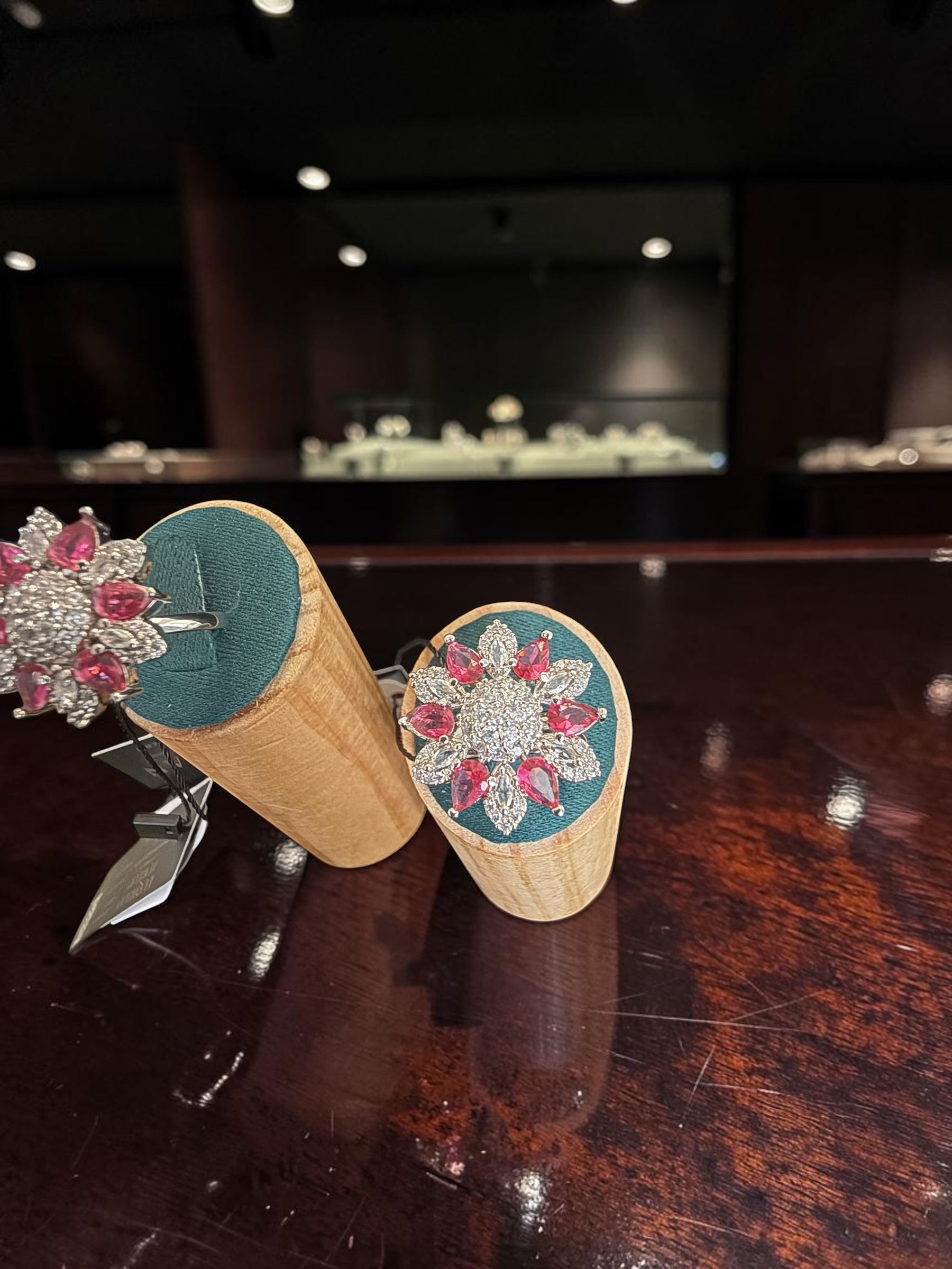 American Diamond Floral Statement Ring – Adjustable Pear-Cut Crystal Cocktail Ring, 7 Colors, Gift Box Included