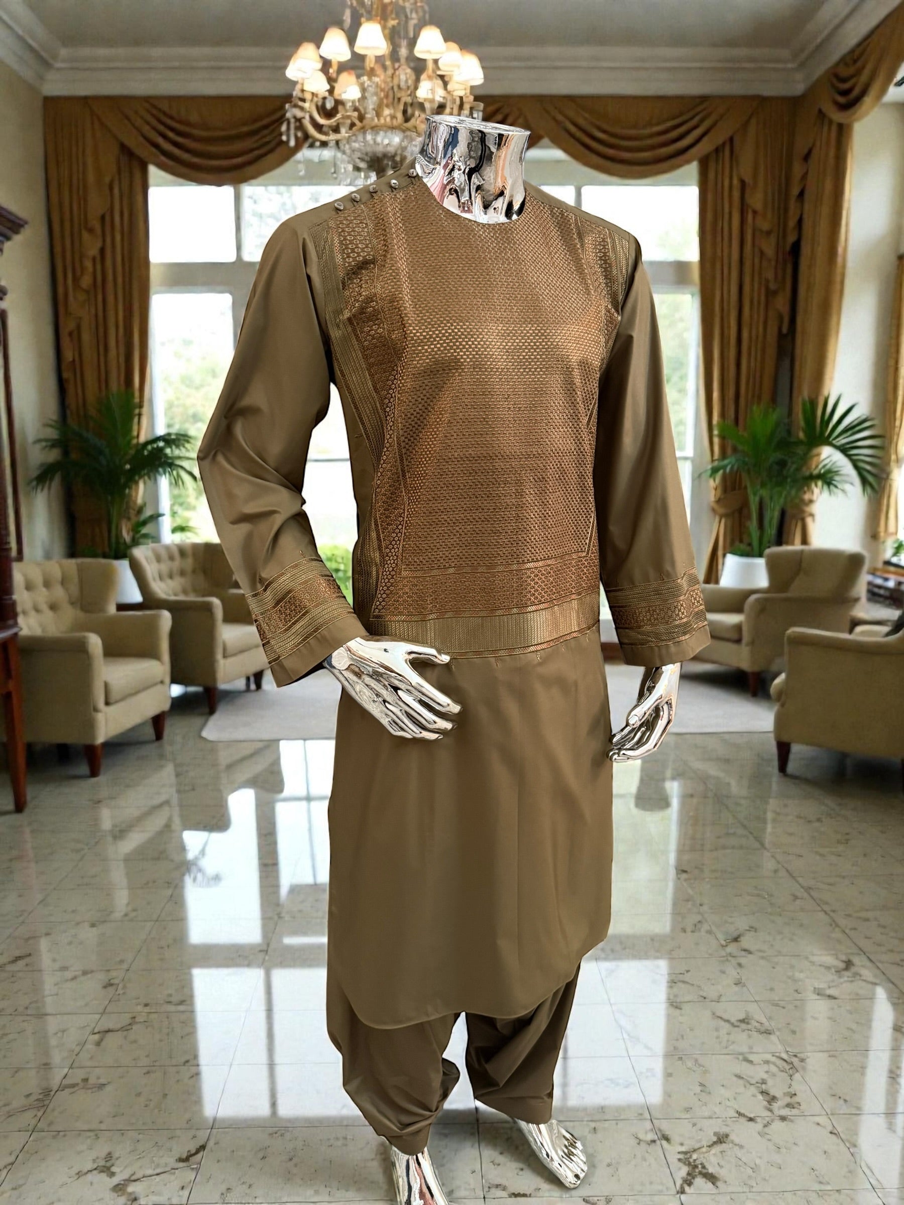 Medium Men’s Afghan Parahan Tunban – Premium Embroidered Wear
