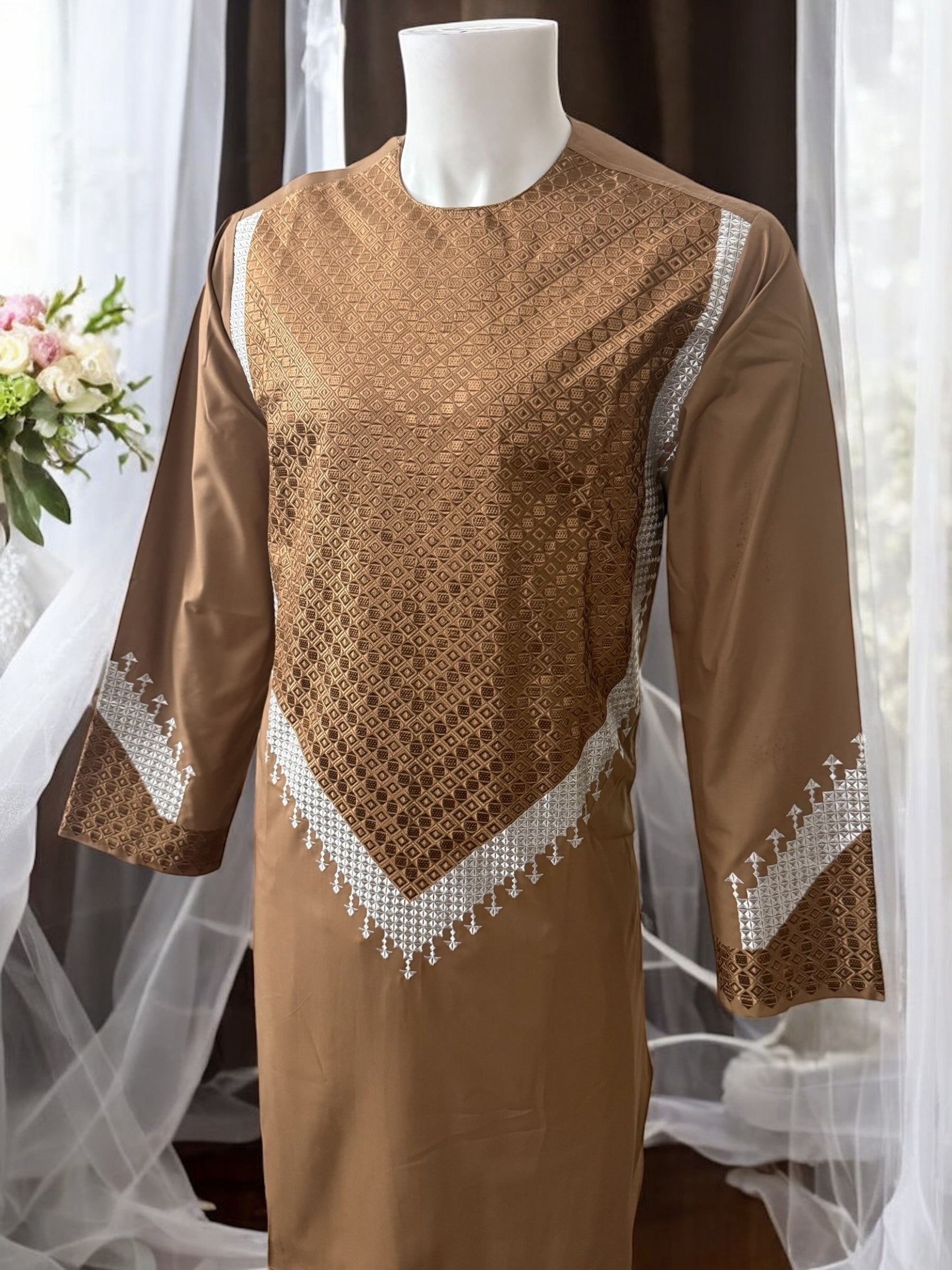 Men’s Tan Parahan Tumban with White Embroidery  Medium