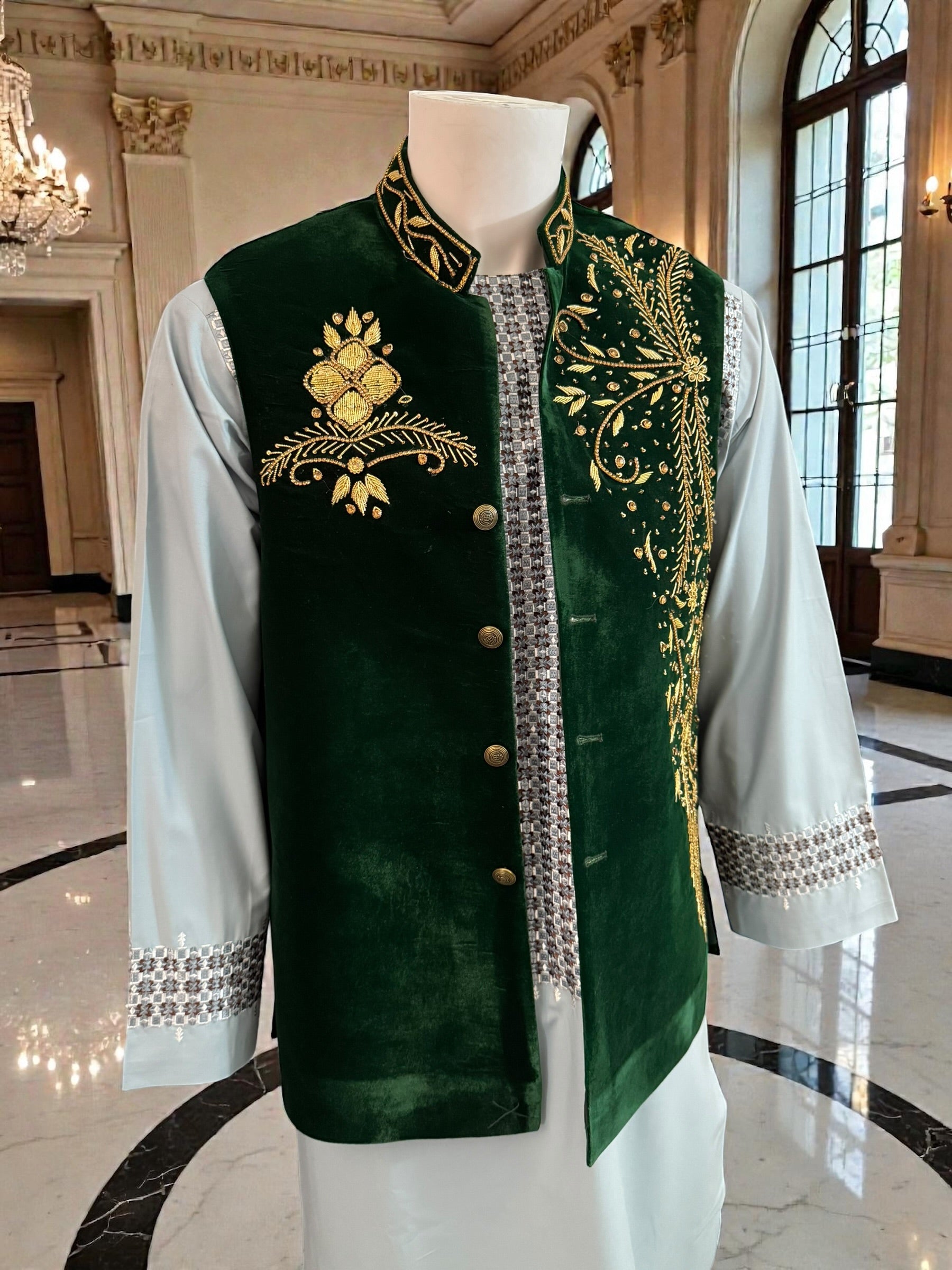 Handmade Velvet Waistcoat with Gold Somma BorrBorr Embroidery – Medium to Large
