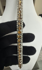 Champagne Crystal Double Row Tennis Bracelet – Silver Tone Statement Bracelet 7108