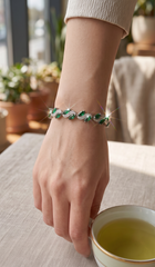 Emerald Green Marquise Crystal Vine Bracelet – Silver-Tone Wave Leaf Statement Jewelry 7118
