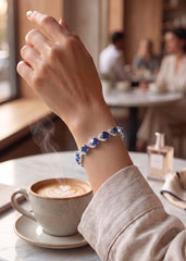 Royal Blue Crystal Leaf Link Bracelet – Silver Tone Elegant Statement Jewelry 7104