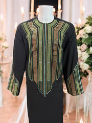 Afghan Parahan Tunban for Men Black Gold and Green Shesha Mirror Work Machine Embroidered Large