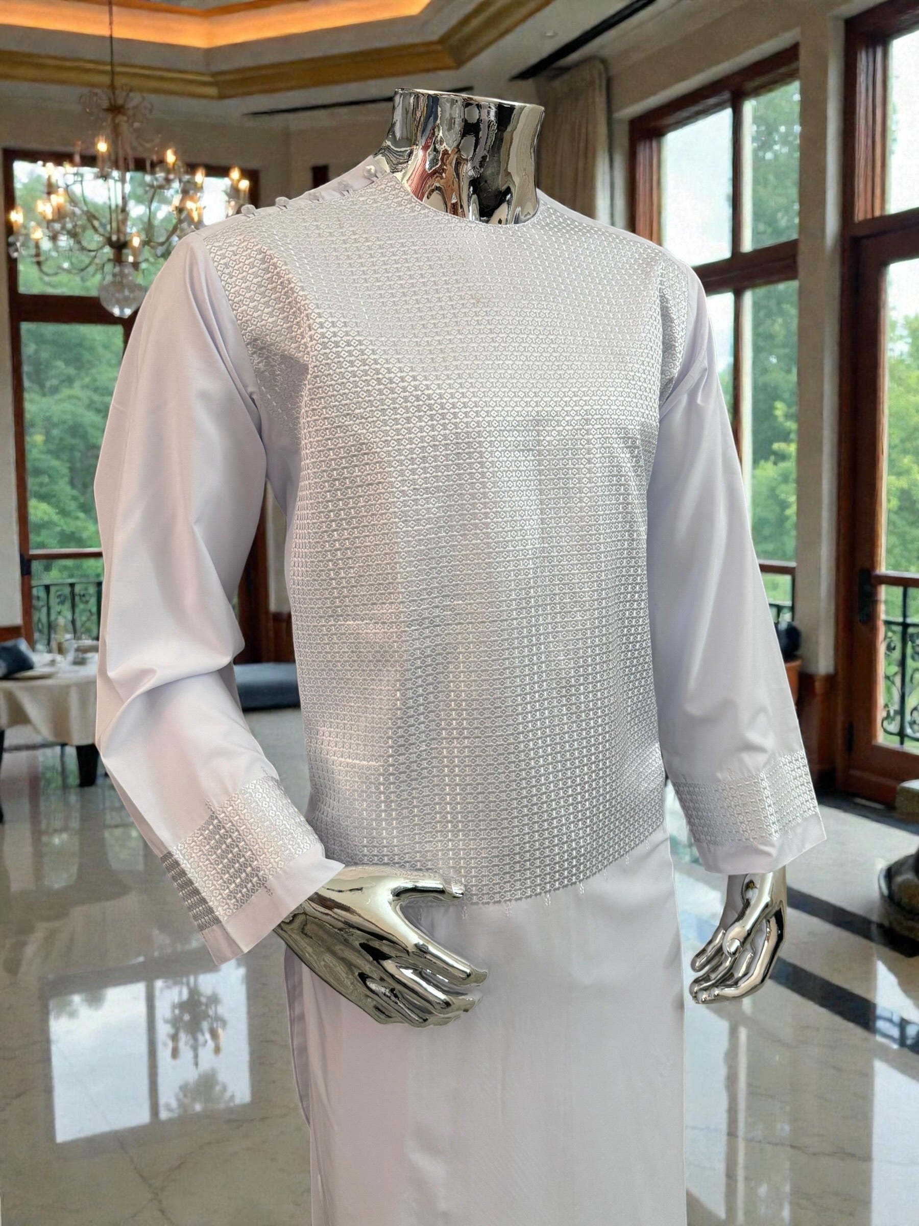 Medium White Afghan Parahan Tumban – Premium Cotton-Blend Embroidered Outfit