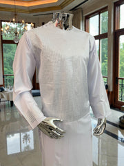 Medium White Afghan Parahan Tumban – Premium Cotton-Blend Embroidered Outfit
