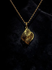 Gold Plated Brass Abstract Leaf Pendant Necklace for Women | Elegant Openwork Statement Necklace 6093