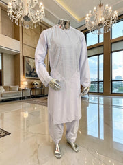 Medium White Shesha Afghan Parahan Tunban Groom Wear