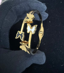 Gold-Tone Black and White Butterfly Stretch-Open Bangle Bracelet 8057