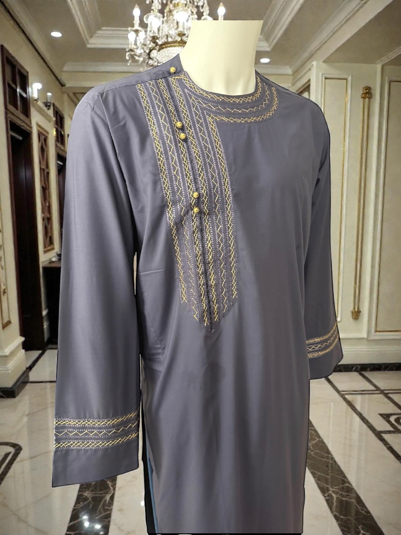 Large Hand-Embroidered Afghan Parahan Tunban – Charcoal Grey