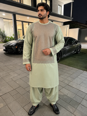 X-Large Pistachio Green Kandahari Parahan Tunban for Men | Premium Afghan Traditional Wear