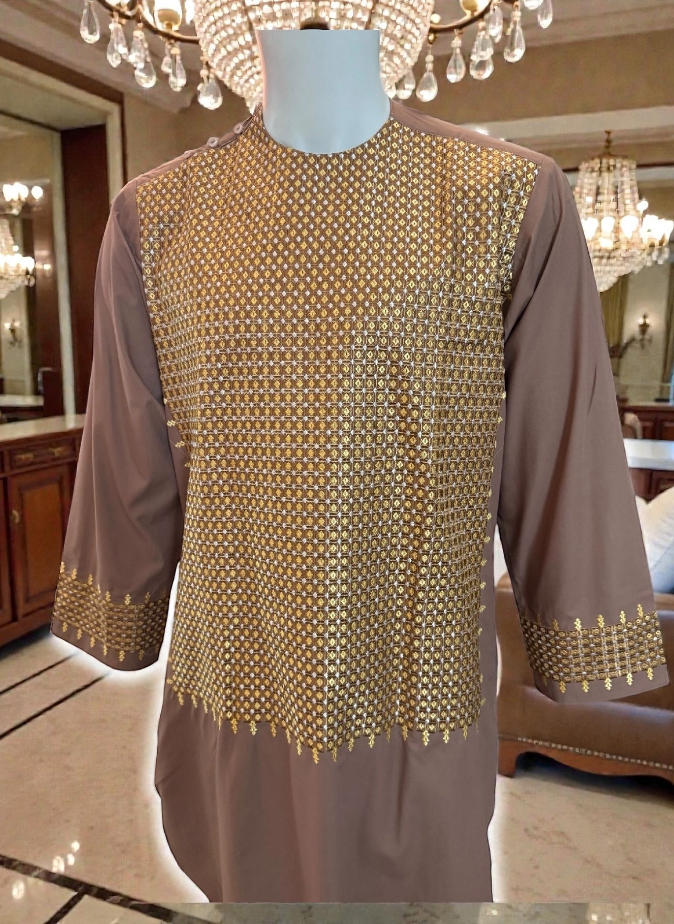 Embroidered Afghan Traditional Parahan Tunban Kameese Shalwar for Men – Small