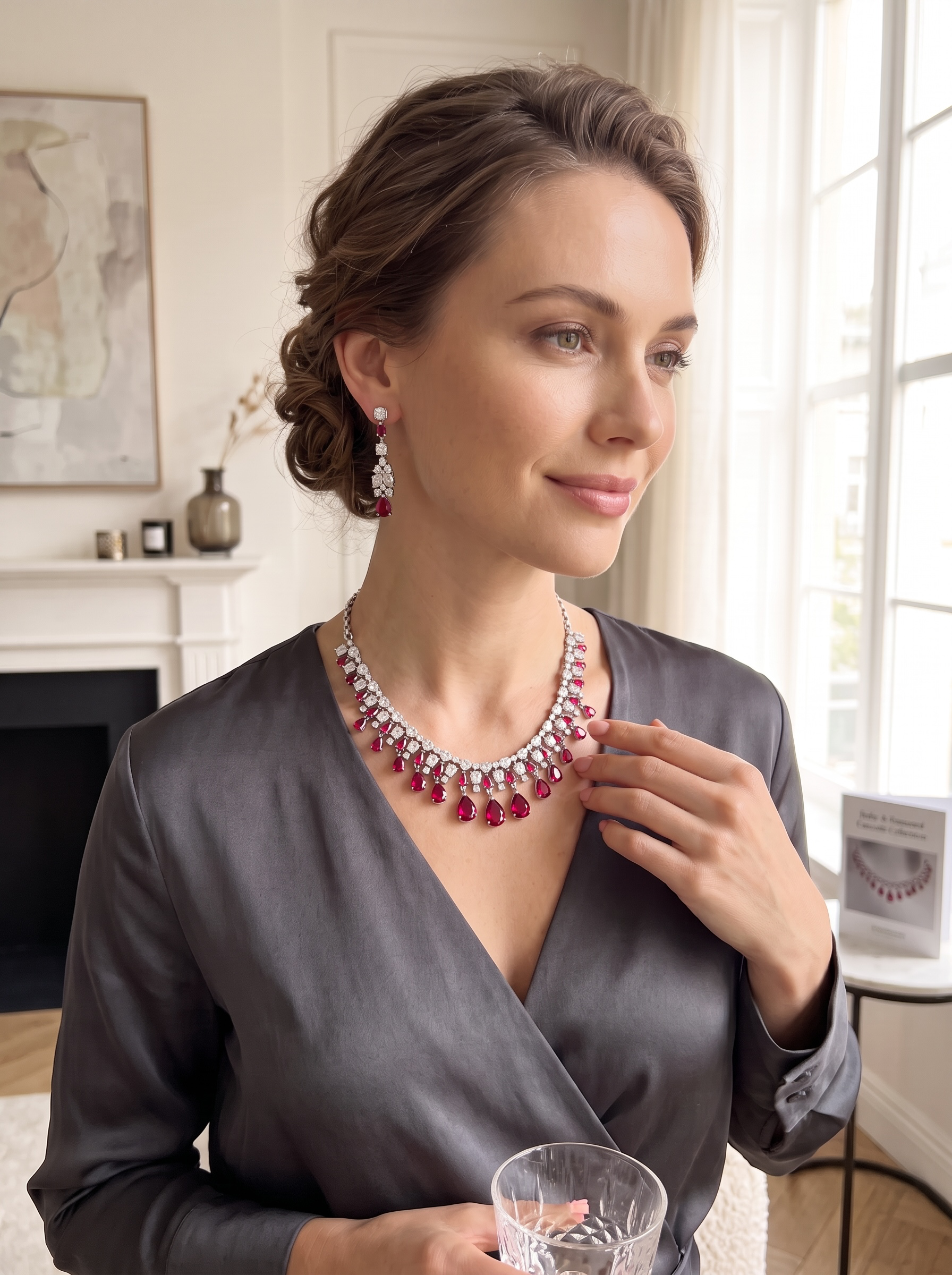 Elegant Teardrop Crystal Necklace & Earrings Set – 6 Colors