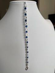 Royal Blue & Clear Heart Crystal Tennis Bracelet – Silver Tone Statement Jewelry 7107