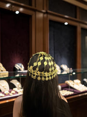 Gold-Tone middle eastern Coin Hat for Women – Traditional Bridal Head Cap, Festival Coin Headdress 7000