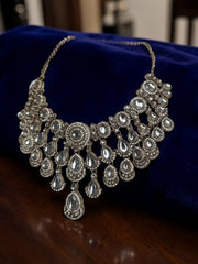 Clear White Kundan Half Bridal Jewelry Set – 6-Piece Necklace, Earrings, Sheeshphool, Nath & Adjustable Rings 6062