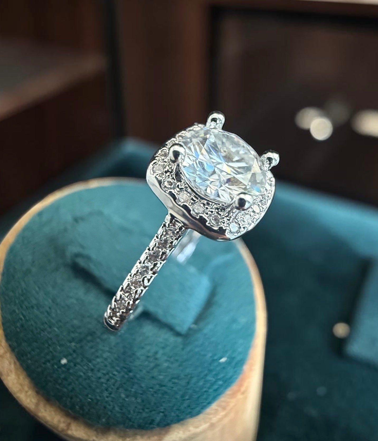 Adjustable Cushion Cut Moissanite Halo Ring for Women – High-Quality Brass, Pavé Band, GRA Certificate & Gift Box Included 7055