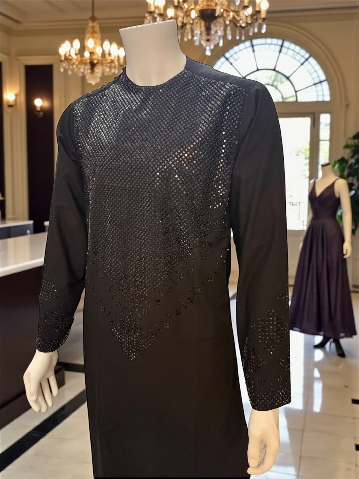 Black on Black Shesha Afghan Parahan Tunban Kameese Shalwar Large