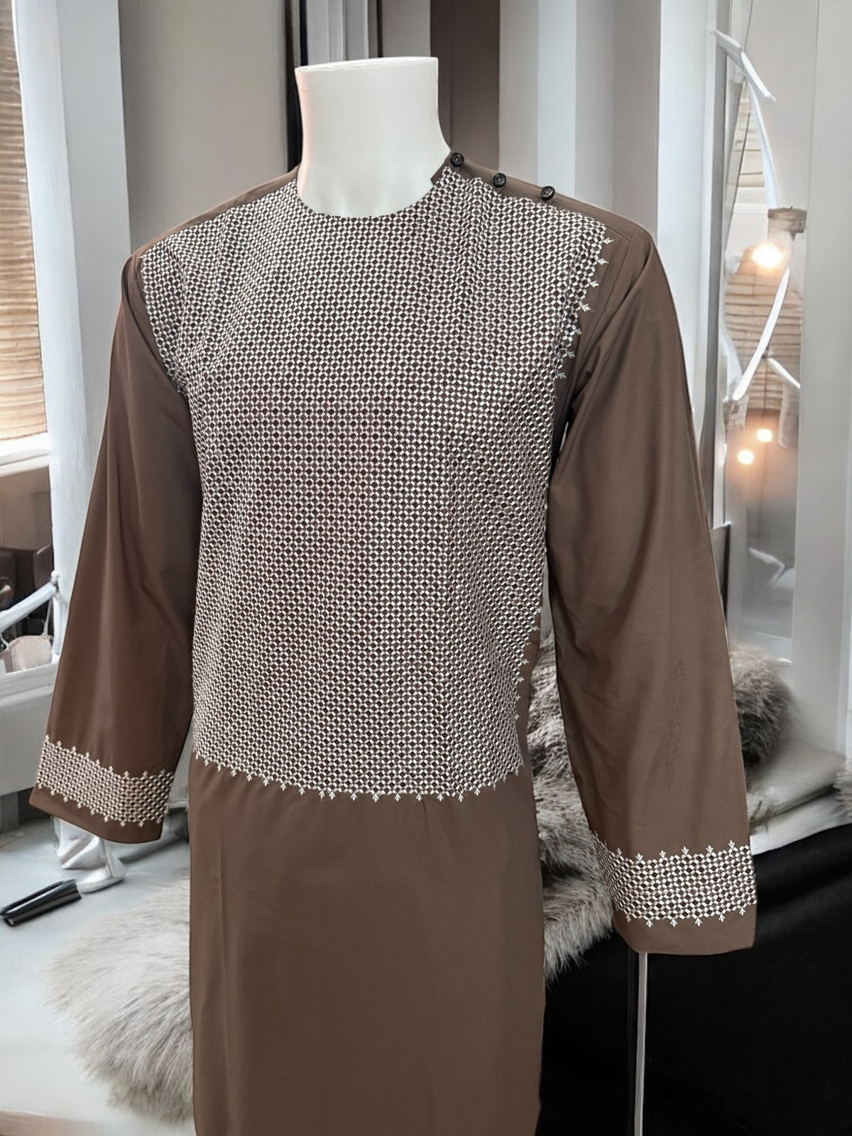Machine Khamakdozi Embroidered Parahan Tunban for Men – Brown | Small