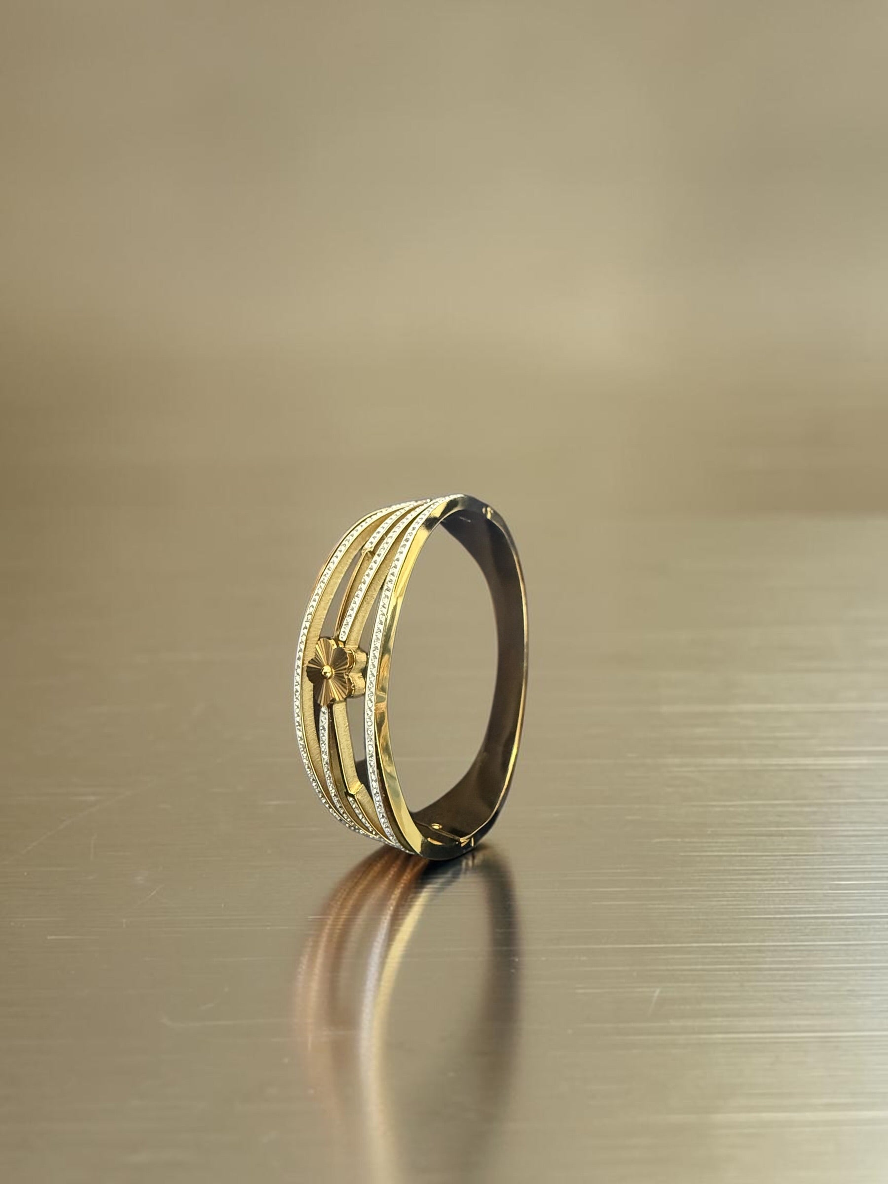 Gold-Tone Floral Crystal Hinged Bangle Bracelet for Women 8021