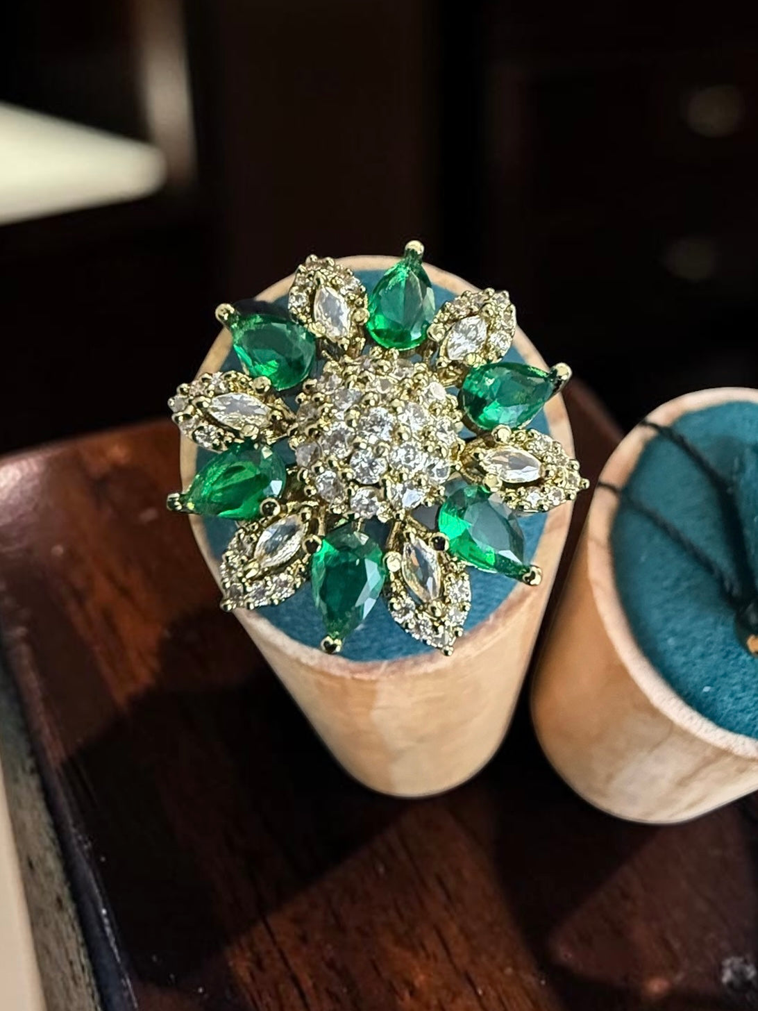 Adjustable American Diamond Floral Statement Ring | Gold-Tone Brass | 6 Color Options | Gift Box Included | Indian Pakistani Afghan Jewelry