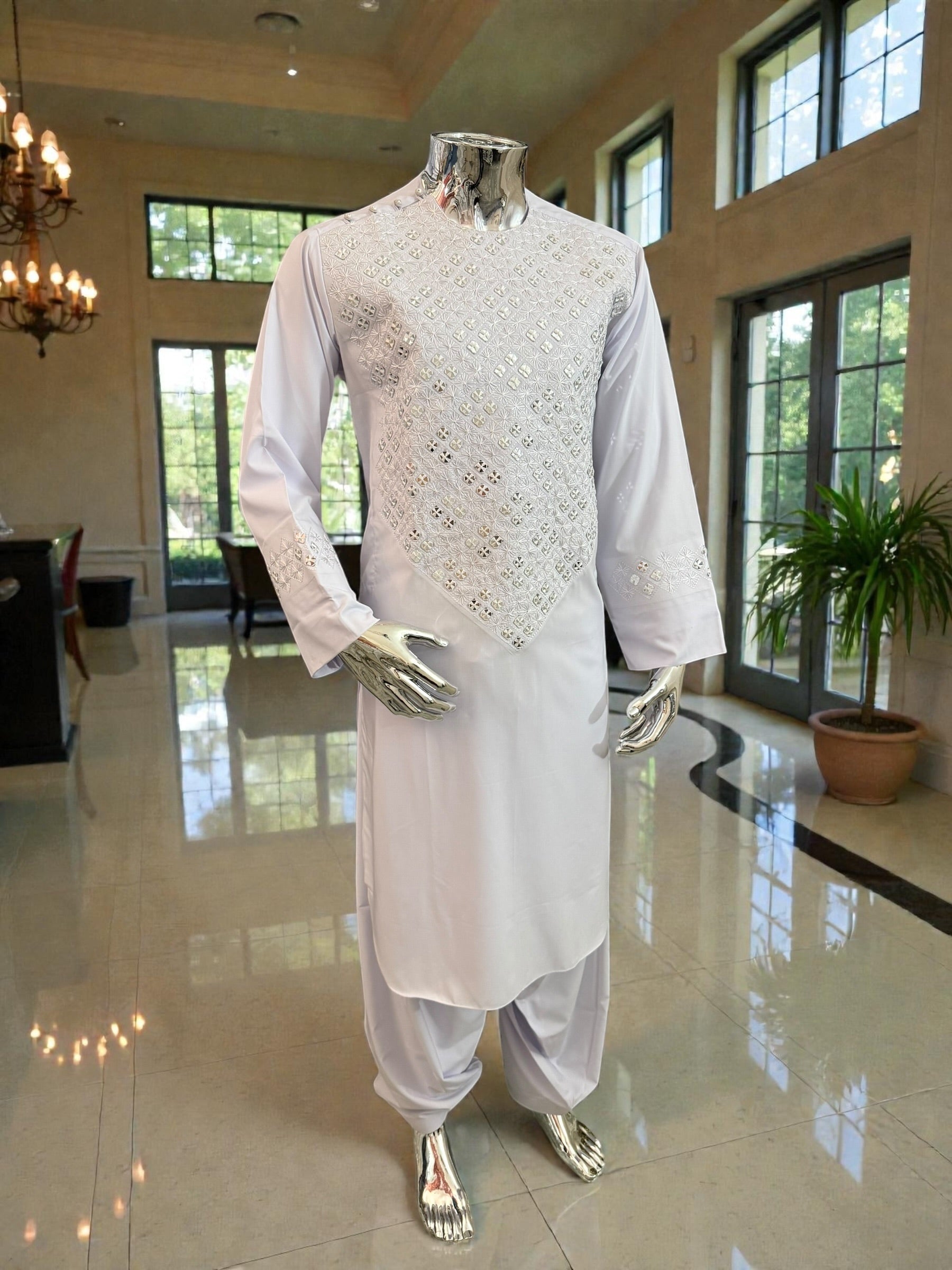 Medium Men’s White Afghan Groom Outfit – 3-Piece Elegant Set
