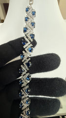 Royal Blue Crystal Geometric Chevron Bracelet – Silver Tone Statement Jewelry 7100