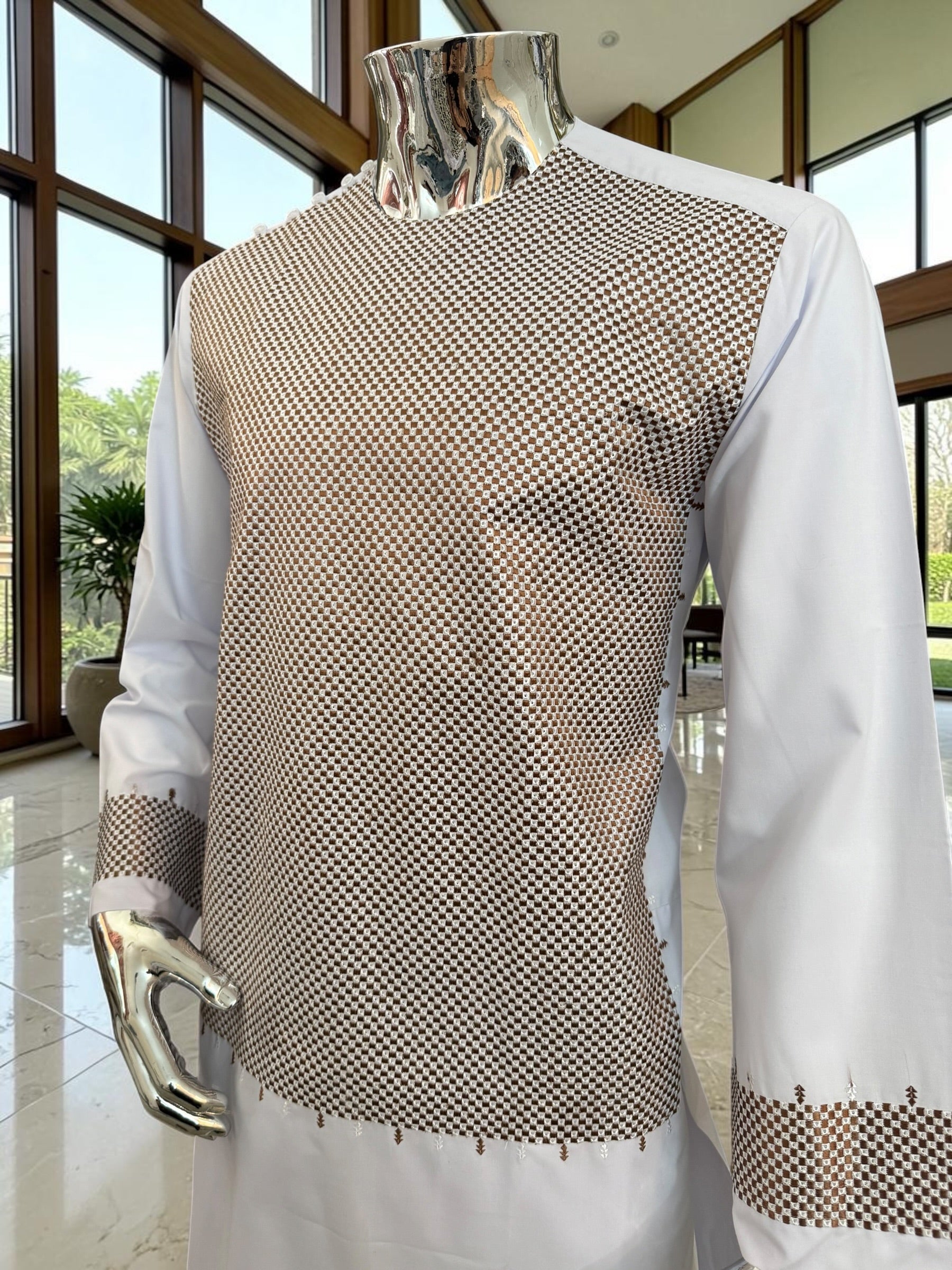 Medium White Premium Machine Embroidered Afghan Parahan Tunban Set