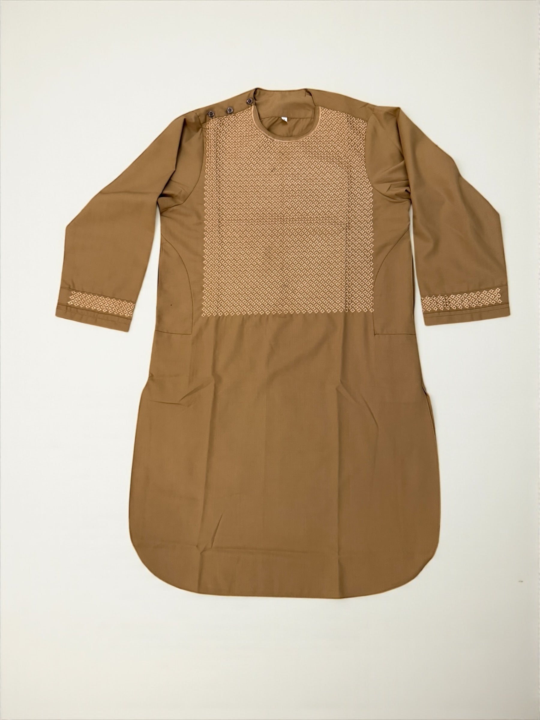 7 Year old Boys Brown Parahan Tunban – Machine Embroidered Afghan Outfit