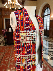 Men’s Traditional Afghan Vest with Multicolor Embroidery and Gold Coinwork | Handmade Waistcoat Small