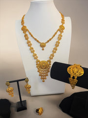 4-Piece Gold-Plated Traditional Filigree Jewelry Set – Layered Necklace, Earrings, Bracelet & Ring 077