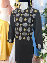 Afghan Parahan Tunban with Machine Khamakdozi Embroidery – Black White Gold – Medium