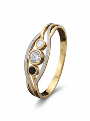Gold-Tone Stainless Steel Three-Stone Crystal Side-Opening Bangle for Women 8023
