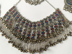 Handmade 3-Piece Afghan Jewelry Set – Vintage Tribal Statement Necklace, Matching Earrings & Headpiece | Traditional Kuchi Boho Festival Jewelry for Women 010