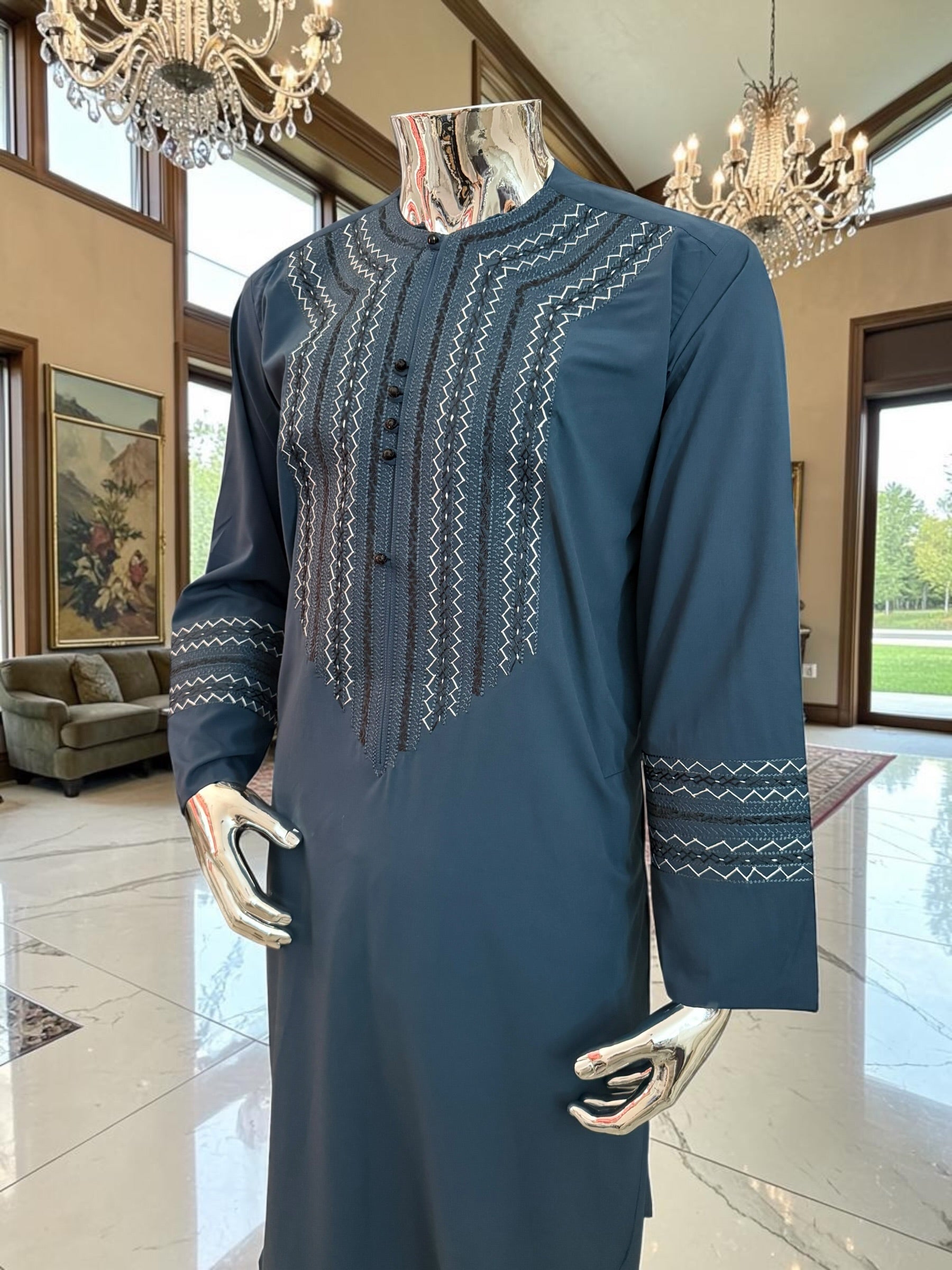Large Midnight Blue Hand Embroidered Parahan Tunban Set with Matching Chadder