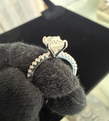 Size 6 Emerald Cut Moissanite Engagement Ring in Sterling Silver – 4 Prong Pavé Band.   6016