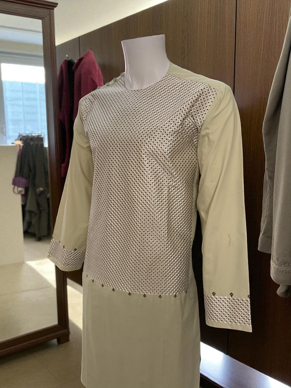 Men’s Light Beige Kameez with Embroidery