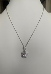Cushion Cut Double Halo Pendant Necklace – Silver Tone Sparkling Statement Jewelry 7153