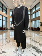 Large Afghan Parahan Tunban for Men – Black with Silver Shesha