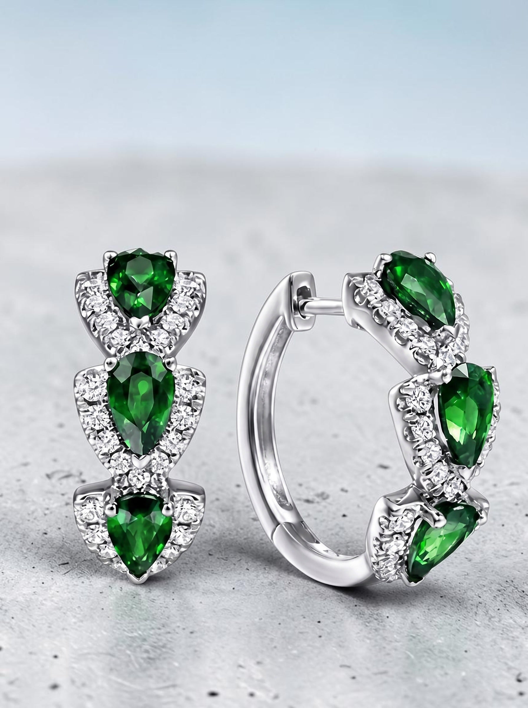 Emerald Earrings – Pear Cut Zircon Hoop Earrings for Women | Gold & Silver Plated Bridal Hoops