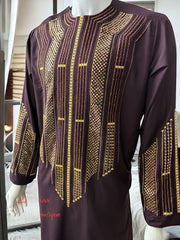 Afghan Parahan Tunban for Men Dark Burgundy Gold Machine Embroidered Medium