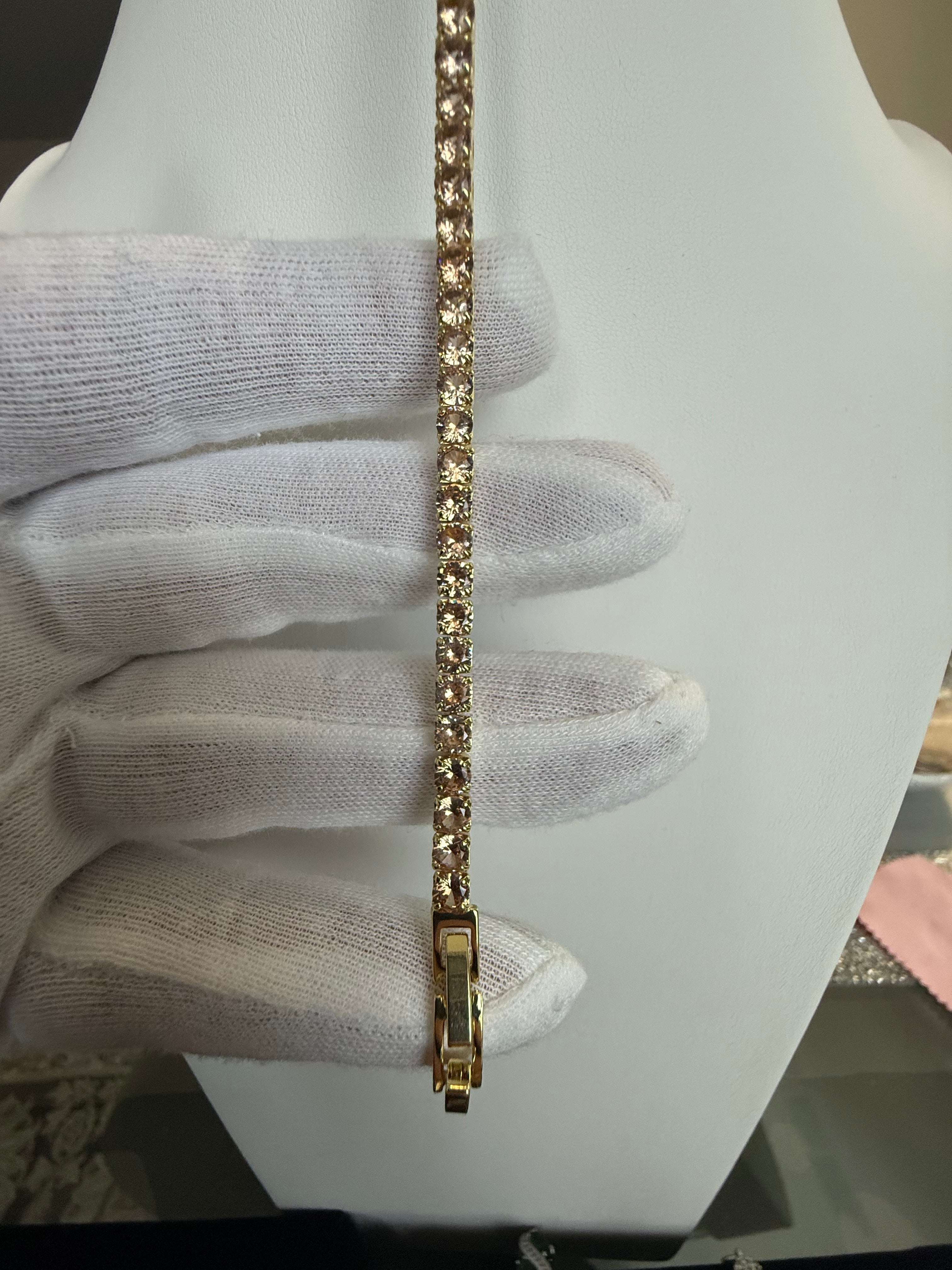 Champagne Crystal Tennis Bracelet – Gold Tone Round Cut Elegant Women’s Bracelet 7110